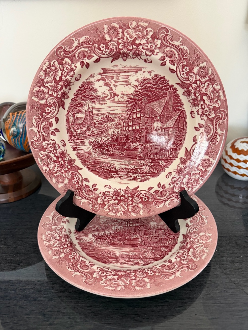 Stafford Pink Transferware 2 Dinner Plate with Floral Border
